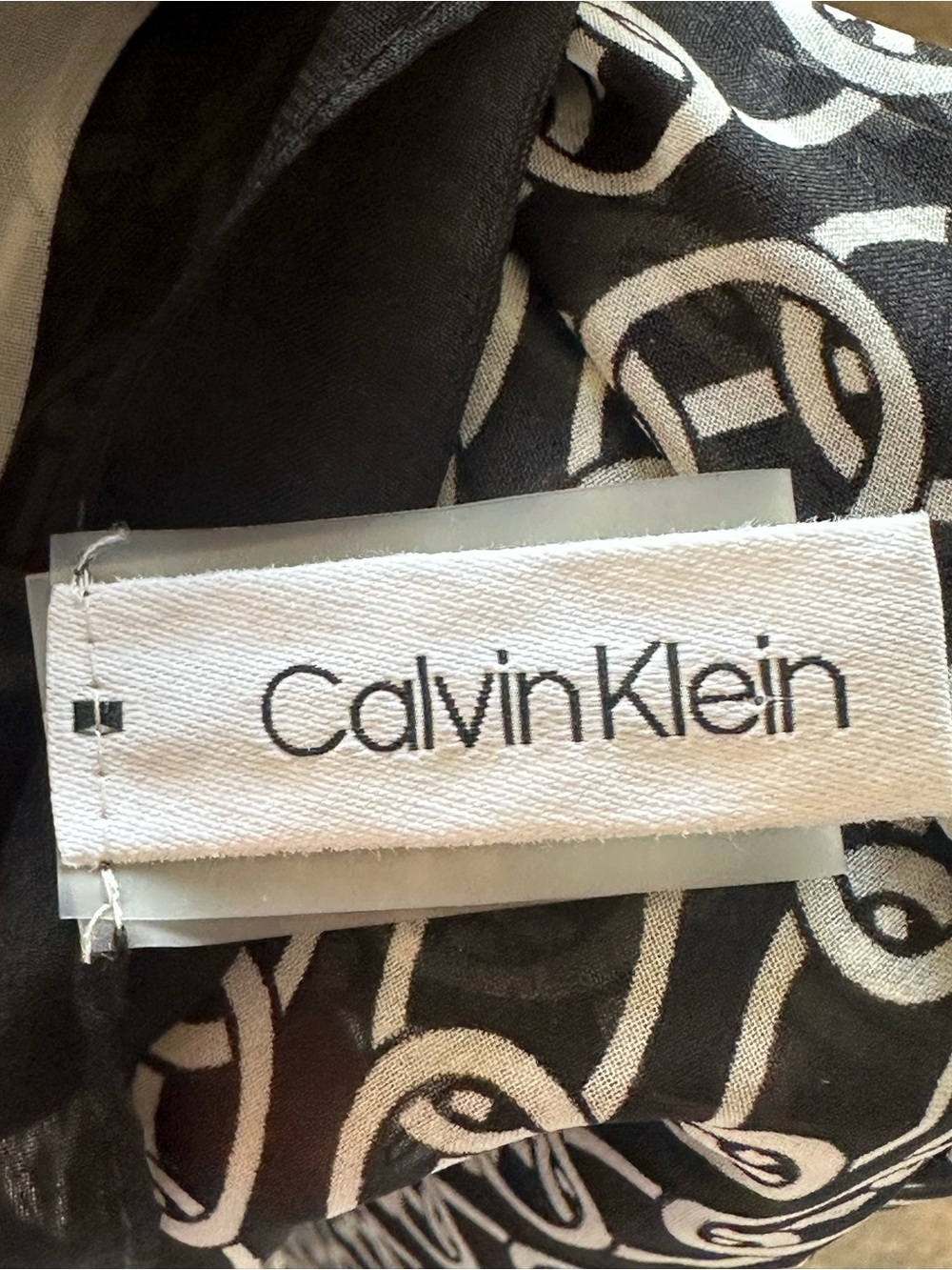Calvin Klein Black & White Logo Print Chiffon Square Scarf - Picture 5 of 5